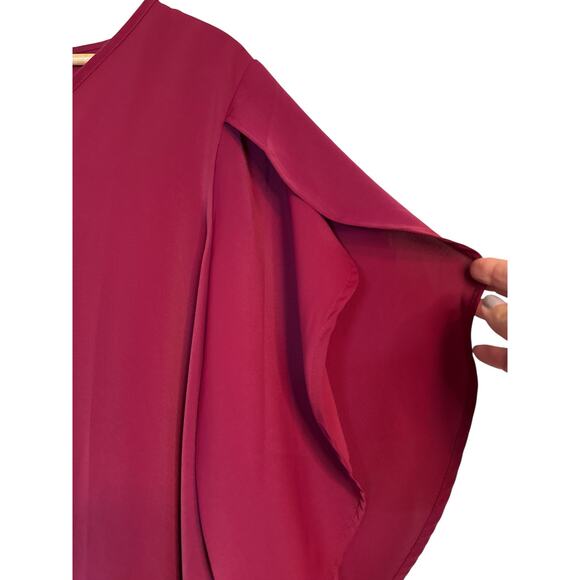 Jouica Women's 3/4 Split Ruffled Sleeve V-Neck Chiffon T-Shirt Size XXL Wine NWT - Picture 4 of 8